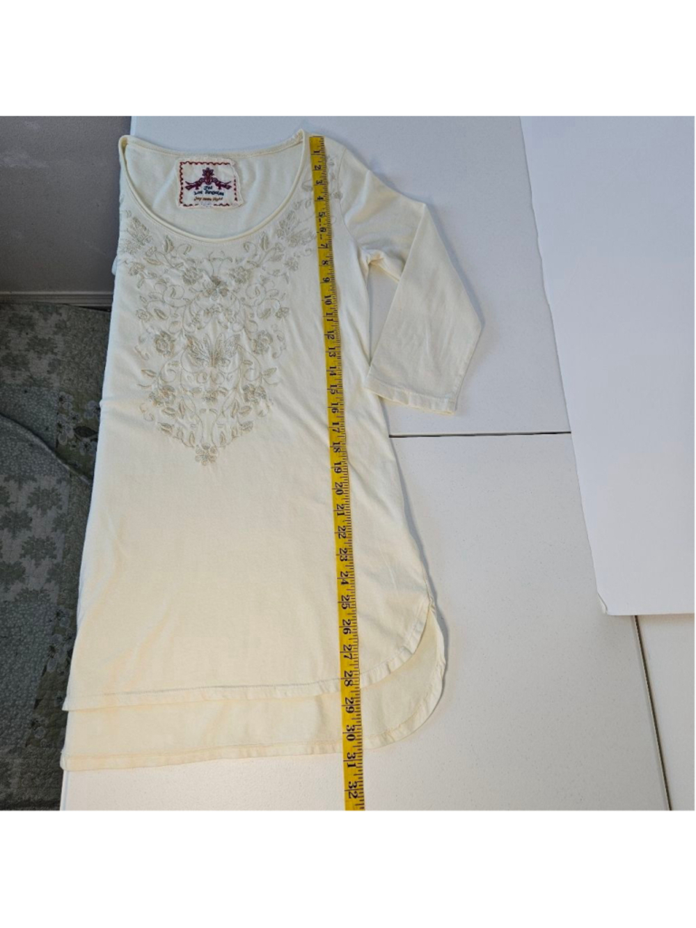 Johnny Was Tunic Top S Cream Embroidered 3/4 Sleeves Boho Floral - Picture 7 of 8